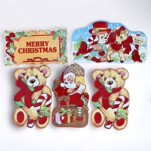 Vtg Christmas Holiday Paper Velvet Die Cut Wall Window Hangings - Tape Damage
